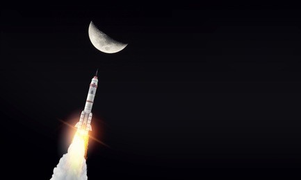 rocket in space. mixed media