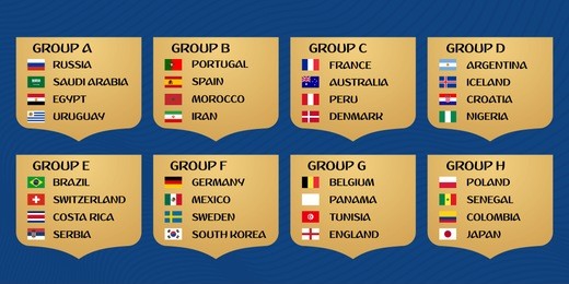 football world cup russia 2018 groups. vector flag collection.