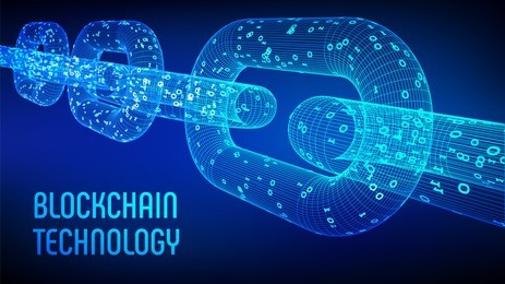 block chain. crypto currency. blockchain concept. 3d wireframe chain with digital code. editable cryptocurrency template. stock vector illustration.
