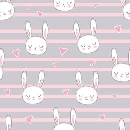 hand drawn cute rabbit pattern seamless vector illustration