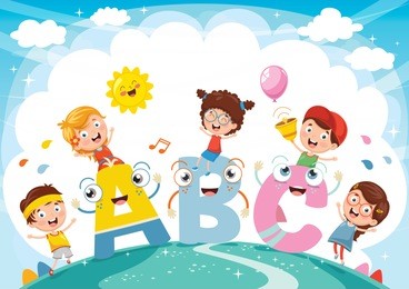 vector illustration of kids and alphabet characters