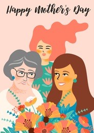 happy mothers day. vector illustration with women and flowers. design element for card, poster, banner, and other use.
