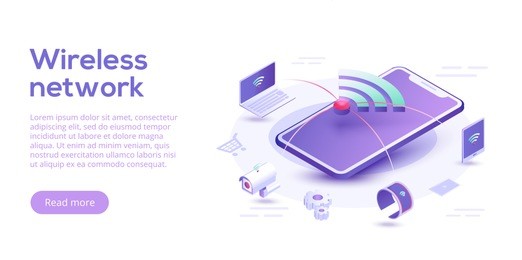 internet of things layout. iot online synchronization and connection via smartphone wireless technology. smart home concept with isometric icons and symbols. vector illustration.