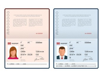 vector blank open passport template. international passport with sample personal data page. document for. isolated vector illustration