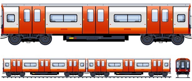 underground train  (train #11). pixel optimized. elements are in the separate layers. in the side, back and front views.