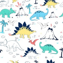 hand drawing dinosaur pattern vector.