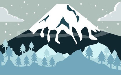 mount fuji at night with flat design landscape