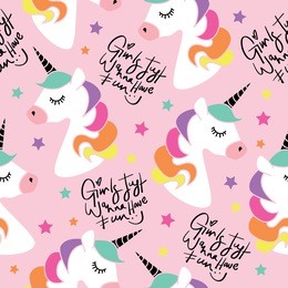 unicorns and typography seamless endless repeating pattern / vector illustration design for fashion fabrics, textile graphics, prints, wallpapers and other uses.
