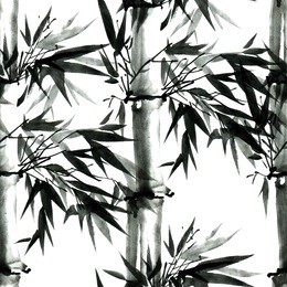 watercolor and ink illustration of bamboo. oriental traditional painting in style sumi-e, u-sin. artistic illustration. seamless pattern.