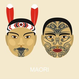 native people. maori. the tattoo on a face. portrait of a man and a woman. vector illustration.