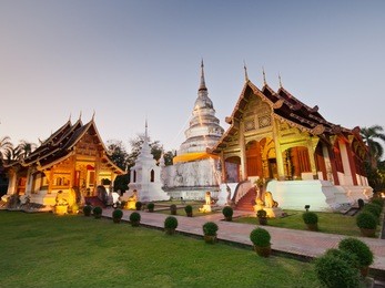 sunset at wat phra singh woramahaviharn is thai temple in chiangmai, thailand