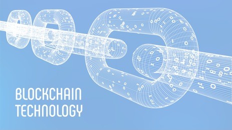 block chain. crypto currency. blockchain concept. 3d wireframe chain with digital code. editable cryptocurrency template. stock vector illustration.