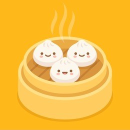 cute cartoon dim sum, traditional chinese dumplings, with funny smiling faces. kawaii asian food illustration.