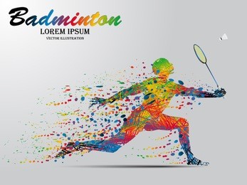 visual drawing badminton sport and jumper at fast of speed on stadium , colorful beautiful design style on white background for vector illustration, exercise sport concept