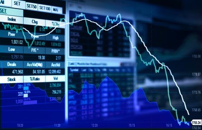 business  charts stockmarket   of financial instruments with various type of indicators combine with gold and account book and money.concept investment
