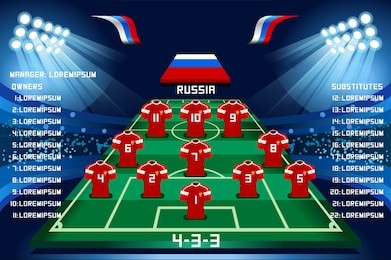 soccer starting lineup squad, football  tournament. champions team list vector illustration background.