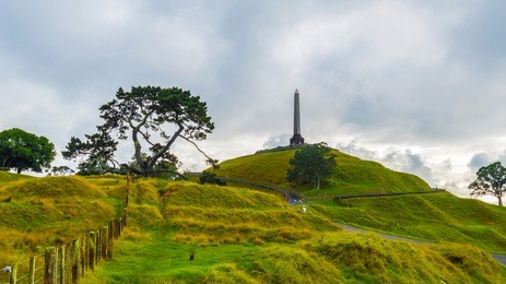 landscape view of one tree hill park auckland new zealand, during morning time with cloudy sky