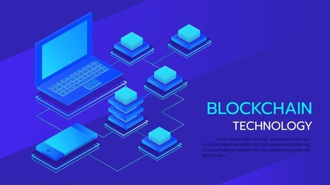 data storage servers, blockchain technology isometric concept. can be use for web cover page. vector illustration 