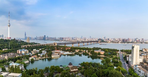 bird view at wuhan city,china