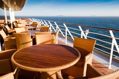 pleasing and relaxing view from the deck on a cruise ship for summer vacation. this is good to advertise vacation and holidays on cruises.