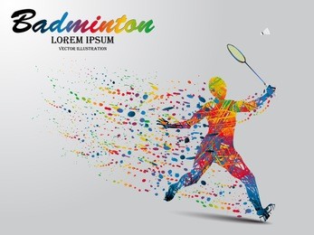 visual drawing badminton sport and jumper at fast of speed on stadium , colorful beautiful design style on white background for vector illustration, exercise sport concept