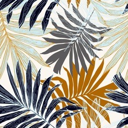 nature seamless pattern. hand drawn abstract tropical summer background : palm tree leaves in silhouette, line art. vector art illustration in golden retro colors
