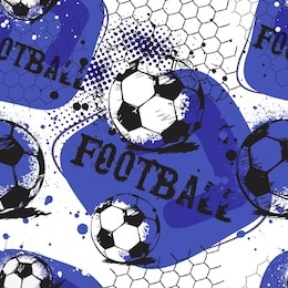 abstract seamless pattern for boys. football pattern. grunge urban pattern with football ball. sport wallpaper on white background with black and blue. repeated sport pattern.