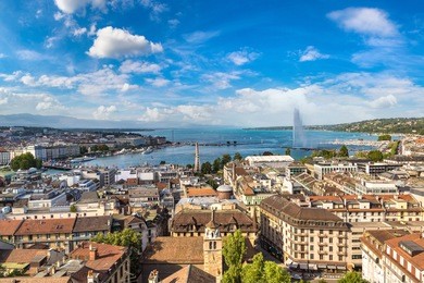 panoramic aerial view of geneva in a beautiful summer day, switzerland