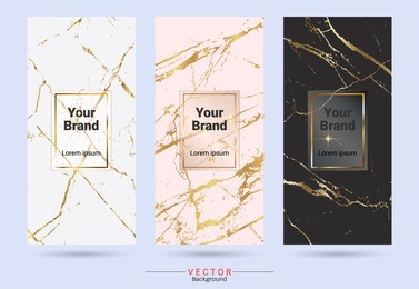 packaging product design label and stickers templates, suitable for luxury or premium products brands with marble texture, golden foil and linear style (vector eps10, fully editable and color change)