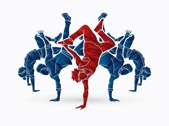 group of people dancing, dancer dance together, street dance designed using grunge brush graphic vector
