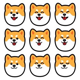 dog head, cute shiba inu emotions icon set, vector illustration