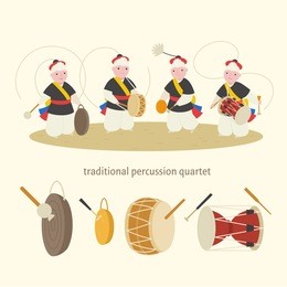 korean traditional music percussion quartet. vector illustration flat design