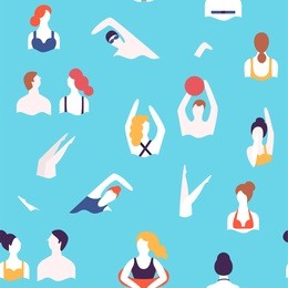 people on a beach. swimming and playing in the water. summer rest vacation. seamless vector pattern