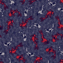 traditional japanese ornament. seamless pattern. waves an koi carps. asian nautical background. vector illustration