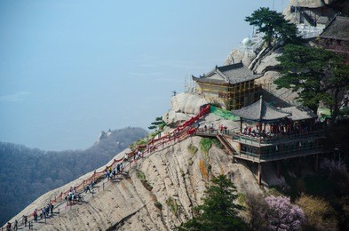 the pavilion on top at huashan mountain .peak valley of the most popular that tourists to travel destinations at shaanxi province,xi'an, china.