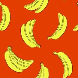 seamless banana pattern in hipster style. fruit illustration. stylized yellow bananas on the orange background. seamless bananas for wallpaper, wrapping, web design, textile, fabric, tile, tablecloth.