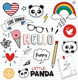 doodles cute panda and elements