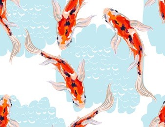 beautiful seamless vector tropical summer pattern background with koi fish. perfect for wallpapers, web page backgrounds, surface textures, textile.