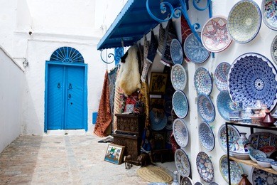 market traditional souvenirs on the streets of sidi bou said, tunisia