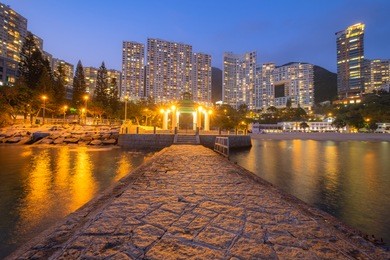 view of repulse bay beach in the southern part of hong kong island,the repulse bay is one of the high end living area in hong kong.