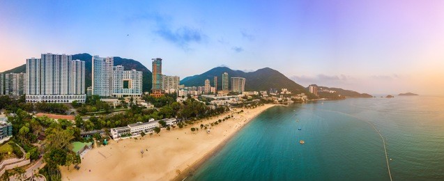 view of repulse bay beach in the southern part of hong kong island,the repulse bay is one of the high end living area in hong kong.