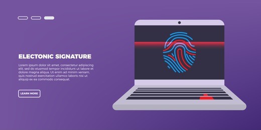 scan fingerprint on laptop. identification system. biometric authorization and business security concept. illustration of application scanning fingerprint. vector illustration in isometric style