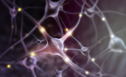 neuron cells on abstract blue background. 3d illustration