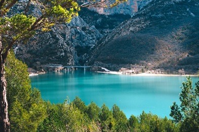 beautiful view of st. croix lake in verdon gorge in provence, france.