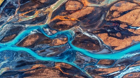 aerial view and top view river in iceland. beautiful natural backdrop.