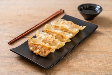 japanese gyoza or dumplings snack with soy sauce