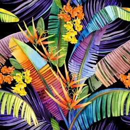 watercolor tropical seamless pattern. hand-drawn jungle nature illustration	