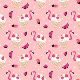 flamingo ice cream seamless pattern.