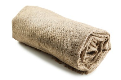 rolled up sackcloth isolated on white background