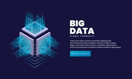 abstract big data illustration. vector big data information sorting visualization. social network, financial analysis of complex databases. intricate data graphic. isometric vector illustration 